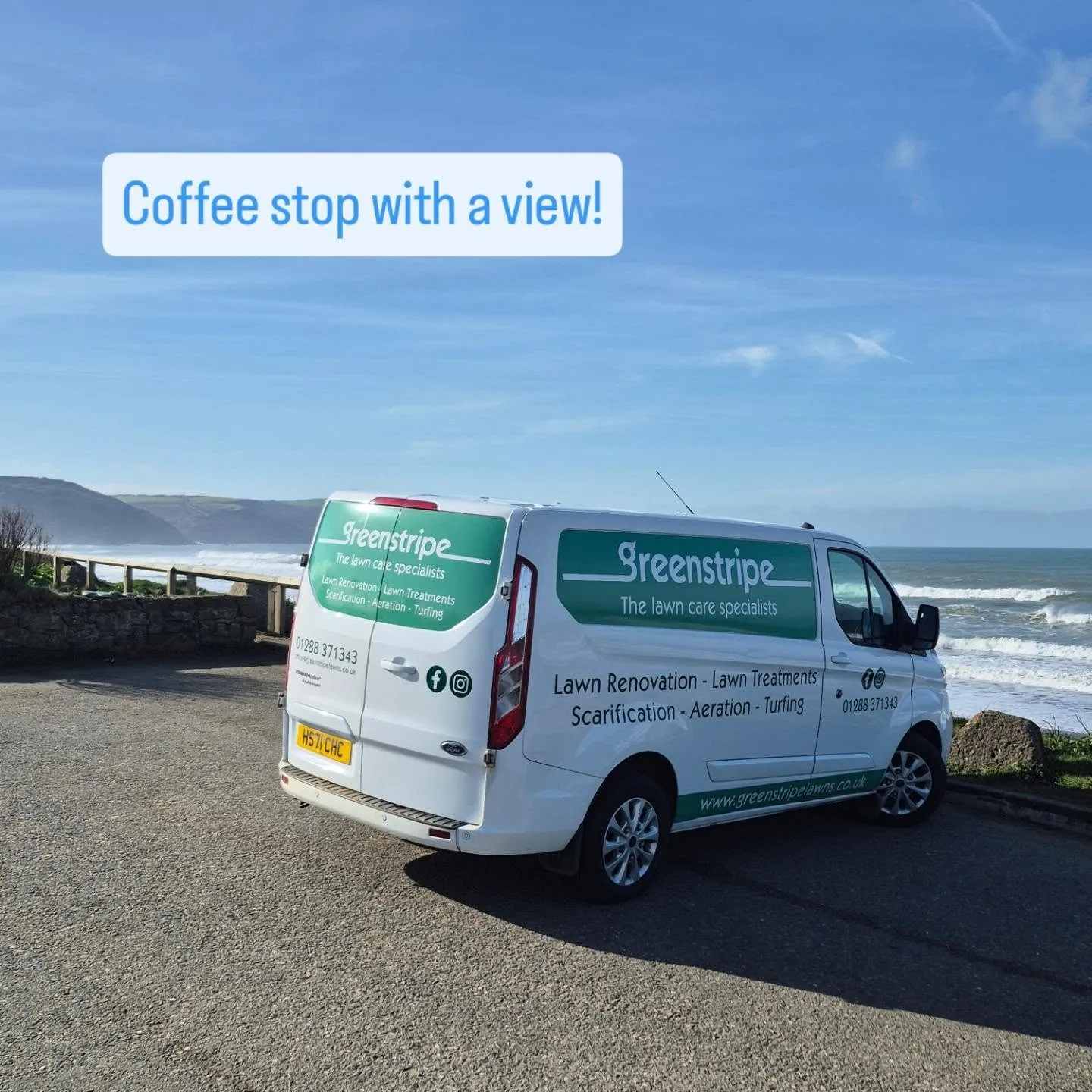 Green Stripe branded van at Widemouth Bay — serving North Cornwall and North Devon